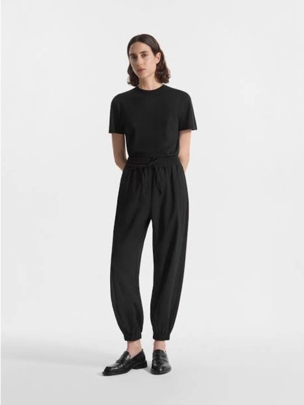 COS Wool Blend Crepe Pull-On Joggers Black Minimalist Size US 12 / EU 42